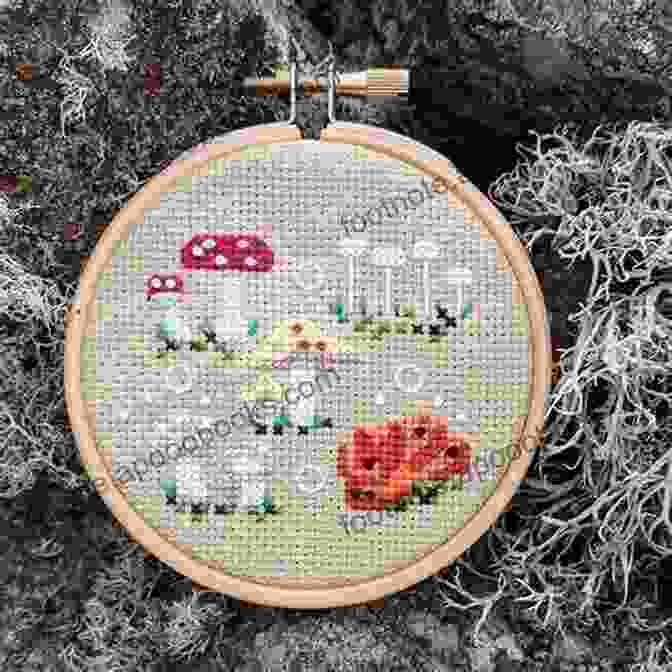 A Cross Stitched Mushroom Gnome Surrounded By A Variety Of Colorful Mushrooms. Mushroom Gnomes: Cross Stitch Patterns