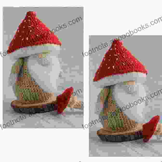 A Cross Stitched Mushroom Gnome With A Curious Expression, Holding A Tiny Mushroom. Mushroom Gnomes: Cross Stitch Patterns