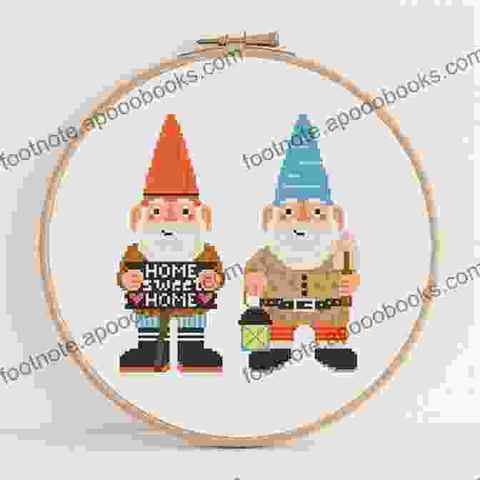 A Cross Stitched Mushroom Gnome With A Mischievous Expression, Wearing A Patchwork Hat. Mushroom Gnomes: Cross Stitch Patterns