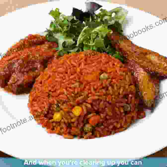 A Steaming Pot Of Freshly Cooked Nigerian Ghanaian Jollof Rice, Garnished With Colorful Vegetables And Meat. Recipe Book: The Nigerian Ghanaian Jollof Recipe