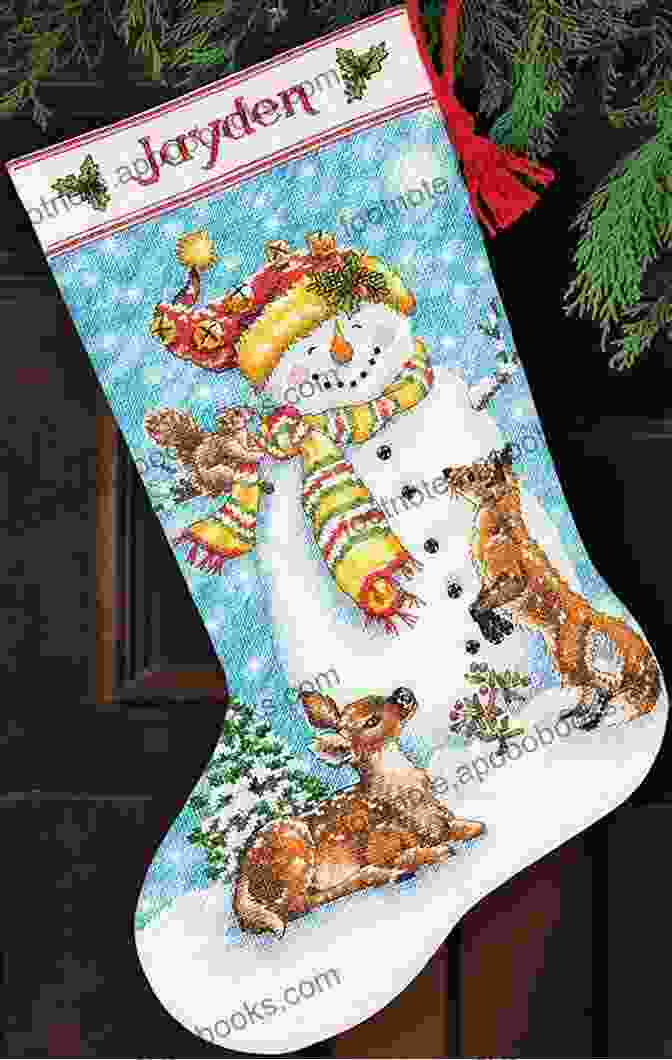 Contemporary Cross Stitch Pattern Of A Christmas Stocking With Gifts, Stitched Onto A Round Cookie Christmas Cookies Cross Stitch Patterns