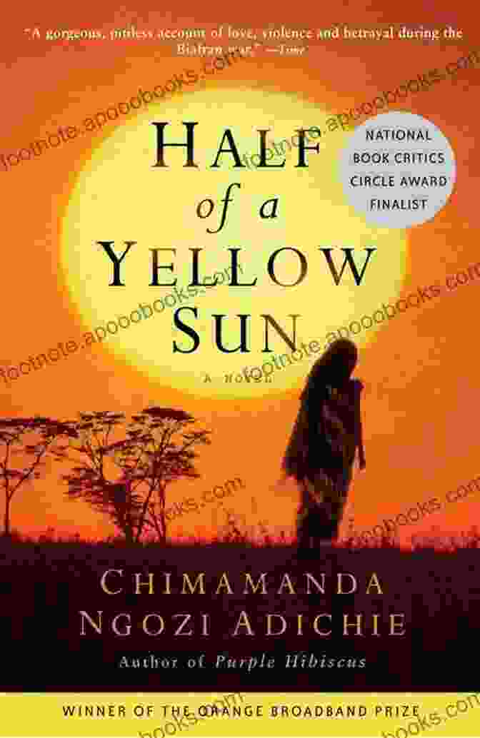 Half Of A Yellow Sun Book Cover Featuring A Mesmerizing Sunset Over A Shattered Window. Half Of A Yellow Sun