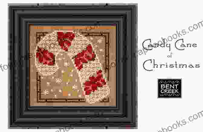 Traditional Cross Stitch Pattern Of A Candy Cane, Stitched Onto A Heart Shaped Cookie Christmas Cookies Cross Stitch Patterns